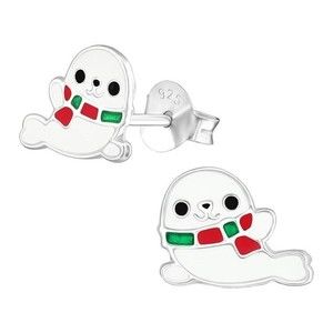 NWB Monkimau 925 Silver Enamel Seal Girls' Stud Earrings